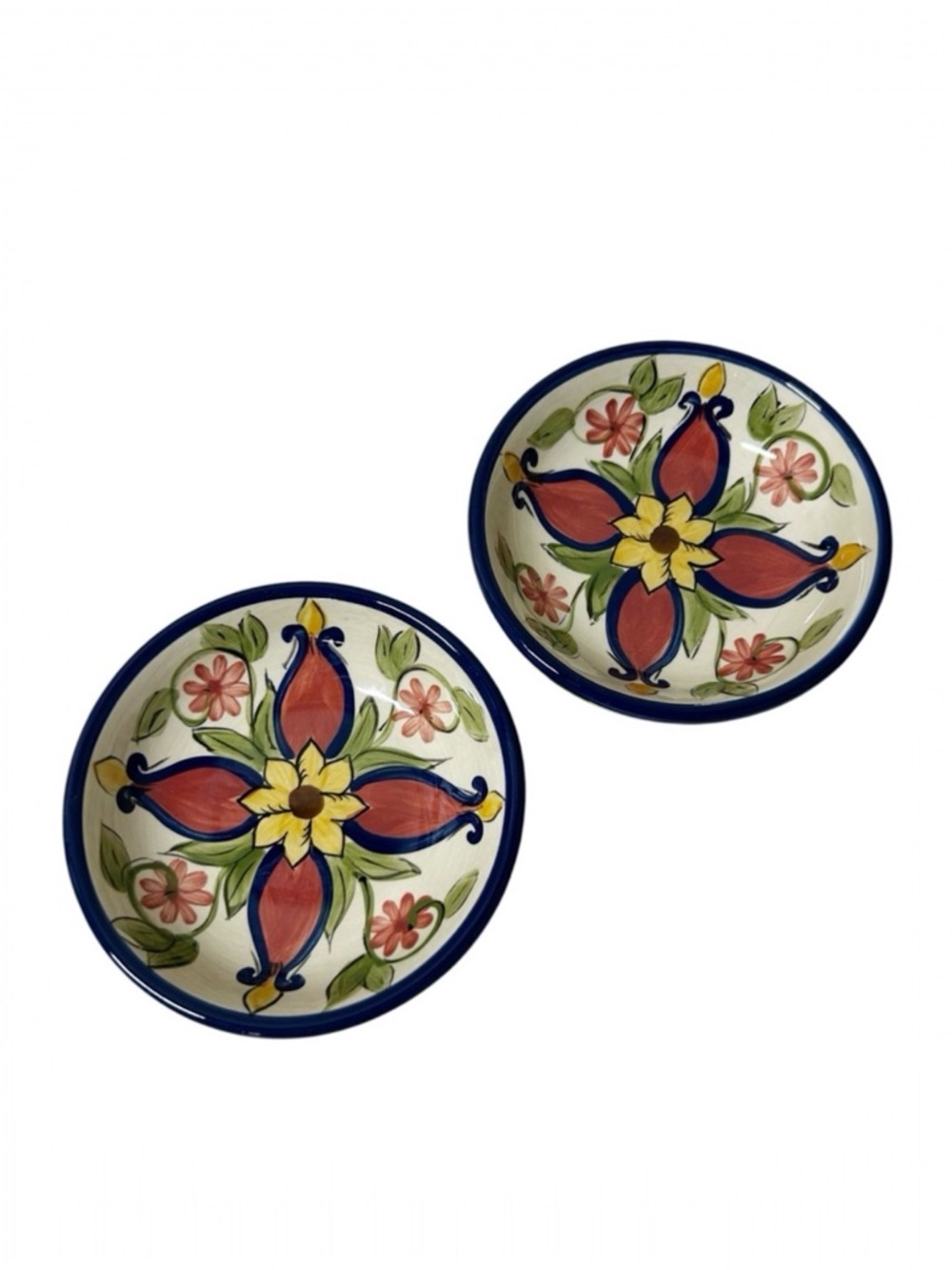 PIER 1 Vallarta Dipping Bowls Dishes Set Of 2 Hand Painted 4”  Floral Pattern